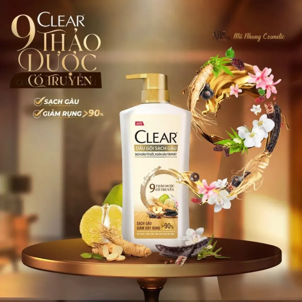 Dầu Gội Clear 9 Thảo Dược Cổ Truyền Sạch Gàu, Giảm Gãy Rụng 630g