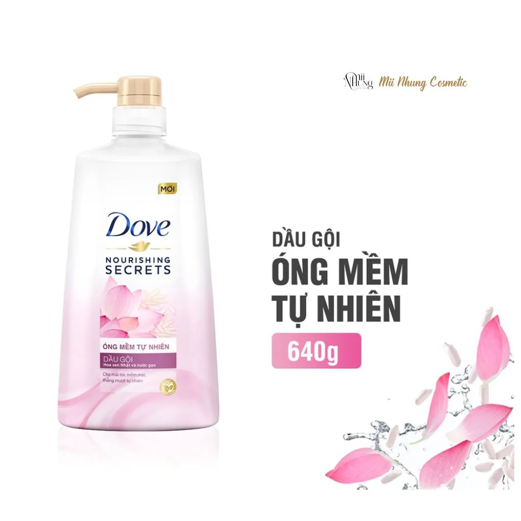 Dầu Gội Dove Hoa Sen Nhật & Nước Gạo 640g (Mới)- Óng Mềm Tự Nhiên